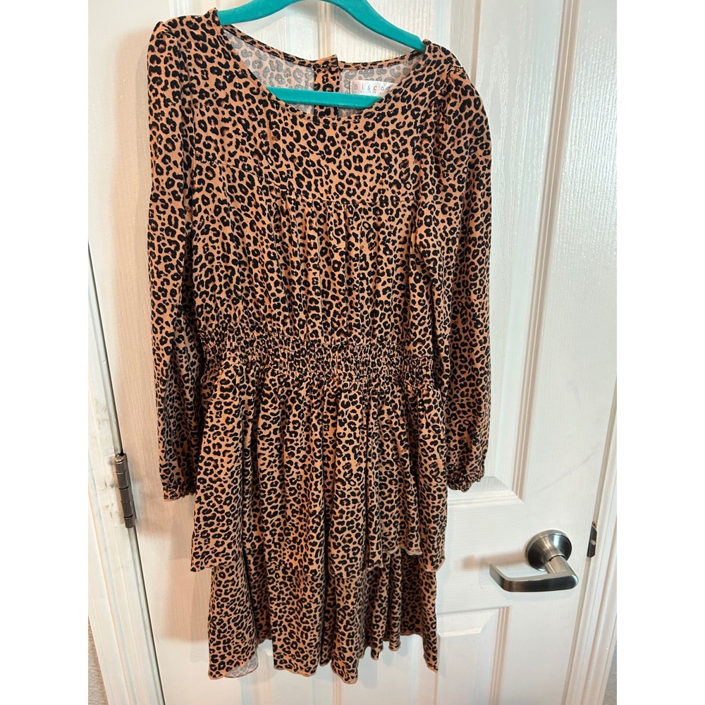 Biscotti Dress Brown Leopard Print Smocked Waist Tiered Ruffle Long Sleeve Kids